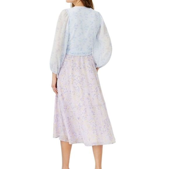 Ann Taylor Blue and Purple Floral Long Sleeve Wrap Dress Size 0 - Picture 9 of 13